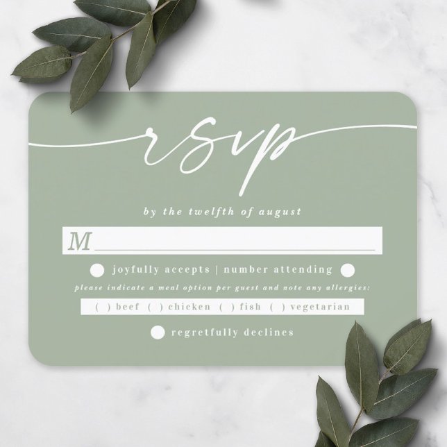 Cartons Réponse Élégant Script Feuille verte Mariage choix de repa (Créateur téléchargé)