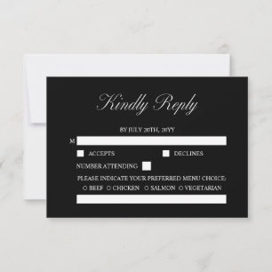 Cartons Réponse Élégant Script minimaliste Formal Mariage noir