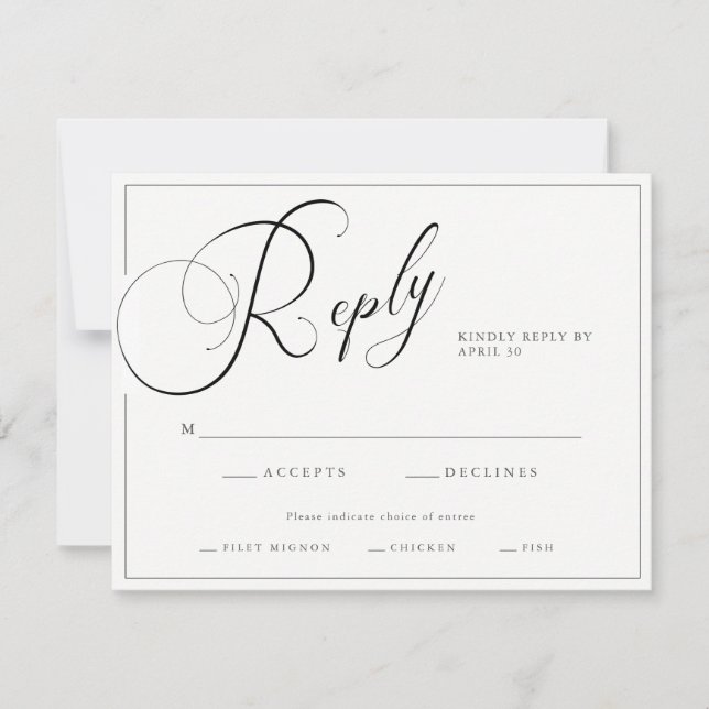 Cartons Réponse Élégant script noir & blanc avec Mariage d'entrée (Devant)