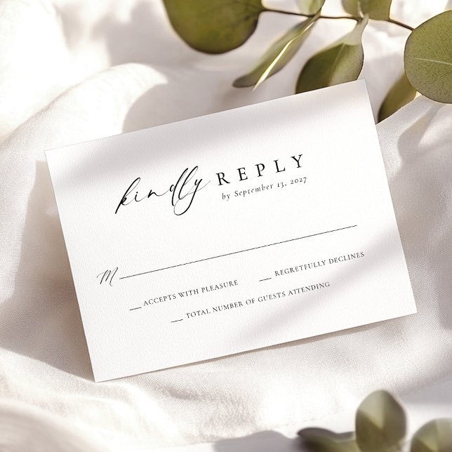 Cartons Réponse Élégant Script noir blanc Mariage simple (Créateur téléchargé)