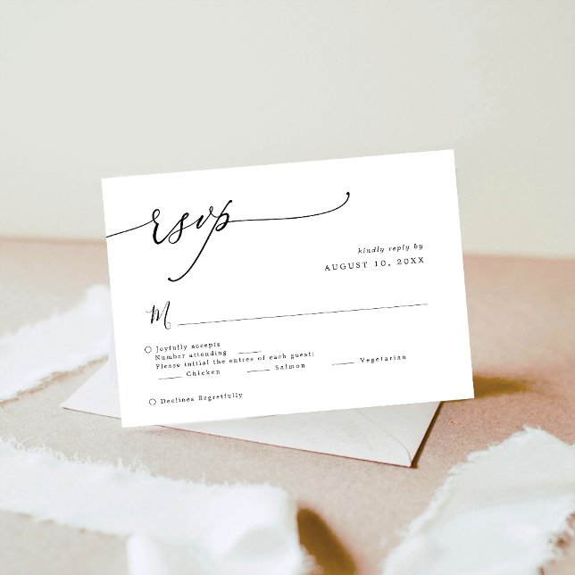 Cartons Réponse Élégant Script noir et blanc Mariage simple (Créateur téléchargé)