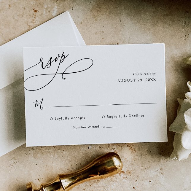 Cartons Réponse Élégant Script noir et blanc Mariage simple (Créateur téléchargé)