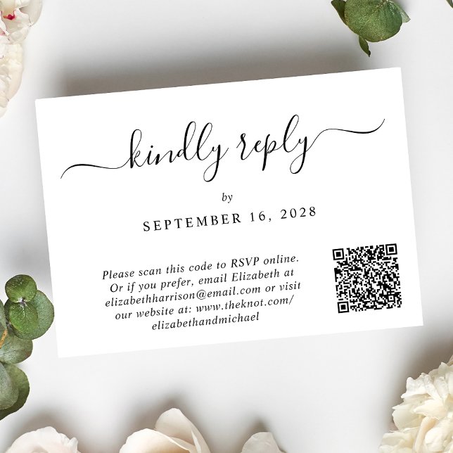 Cartons Réponse Élégant script photo QR Code Mariage (Our user-friendly template will generate your QR code automatically from your website address)