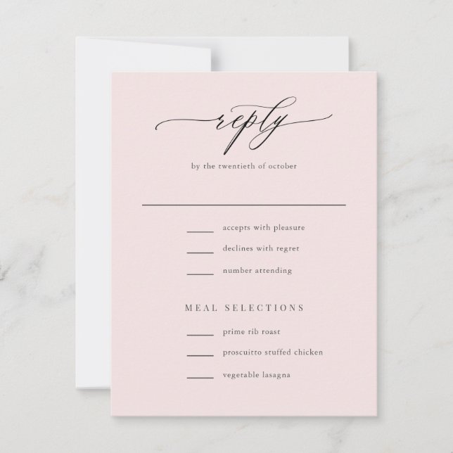 Cartons Réponse Élégant simple calligraphie Blush Mariage rose (Devant)
