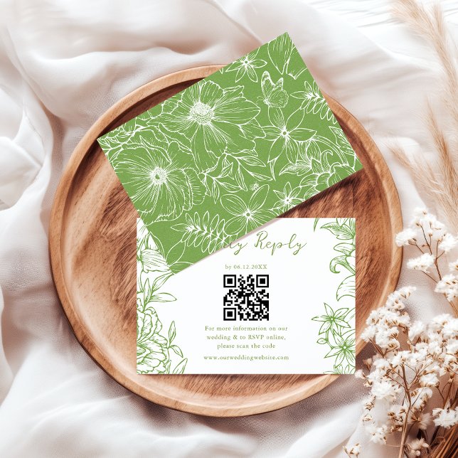 Cartons Réponse Elegant Simple Citrus Green Floral QR Code Wedding (Créateur téléchargé)