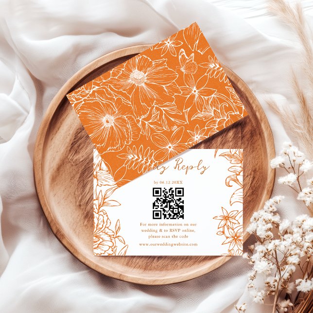 Cartons Réponse Elegant Simple Copper Floral QR Code Wedding (Créateur téléchargé)