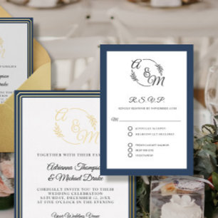 Cartons Réponse Élégant Simple moderne Marine Bleu Mariage officie