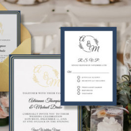 Cartons Réponse Élégant Simple moderne Marine Bleu Mariage officie