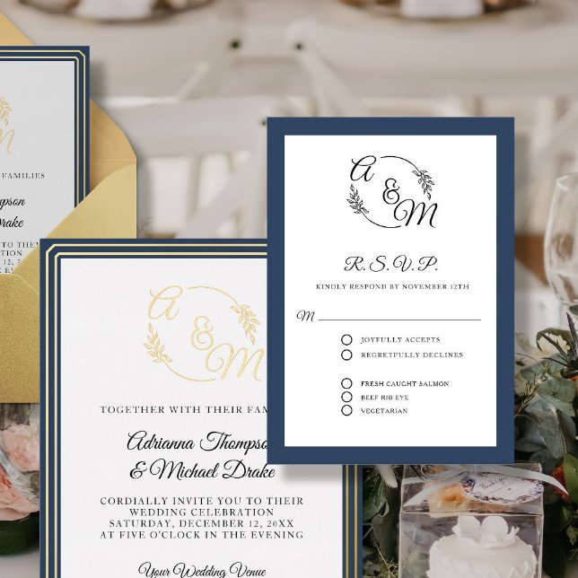 Cartons Réponse Élégant Simple moderne Marine Bleu Mariage officie (Créateur téléchargé)