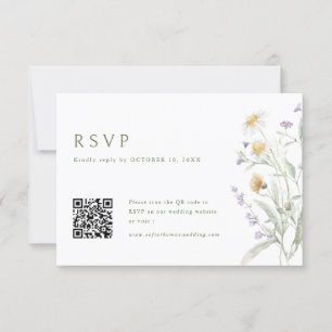 Cartons Réponse Elégant Soft Pastel Fleur sauvage Mariage QR Code