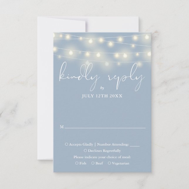 Cartons Réponse Elegant String Lights Dusty Blue Wedding (Devant)