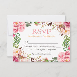 Cartons Réponse Élégant subtil choix de repas floraux rose pâle RS