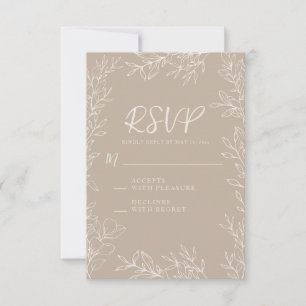 Cartons Réponse Élégant Taupe Crème Botanique Ligne Art Mariage
