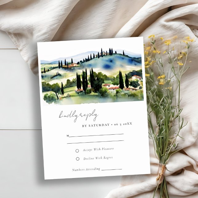 Cartons Réponse Elégant Toscane Italie Paysage Mariage d'aquarelle (Créateur téléchargé)