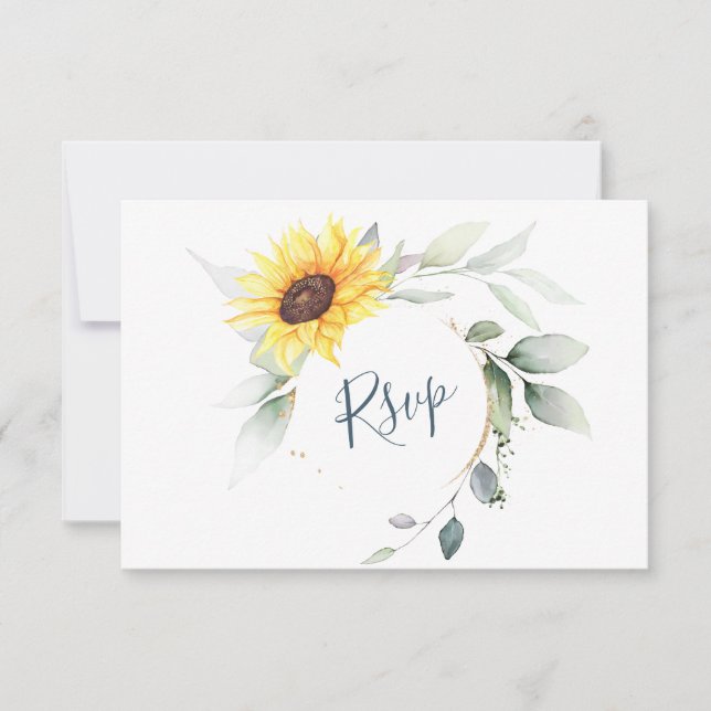 Cartons Réponse Élégant tournesol vert Mariage floral (Devant)