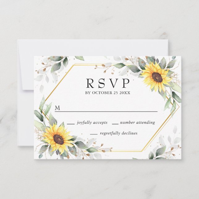Cartons Réponse Élégant tournesol vert Mariage floral (Devant)