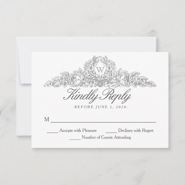 Cartons Réponse Élégant traditionnel | Mariage gris de Versailles (Devant)