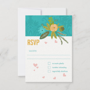 Cartons Réponse Elégant Turquoise Damask Turquoise Pink Gold Maria