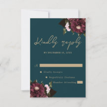 Élégant Turquoise foncé Bourgogne Floral Mariage