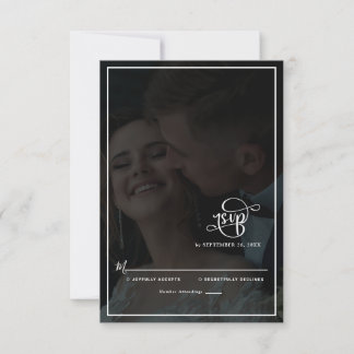 Cartons Réponse Élégant Vellum noir & blanc superposition Mariage 