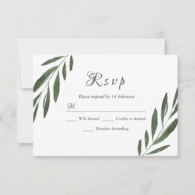 Cartons Réponse Elégant Vert Aquarelle Moderne Mariage Feuille RSV (Devant)