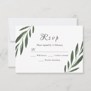 Cartons Réponse Elégant Vert Aquarelle Moderne Mariage Feuille RSV