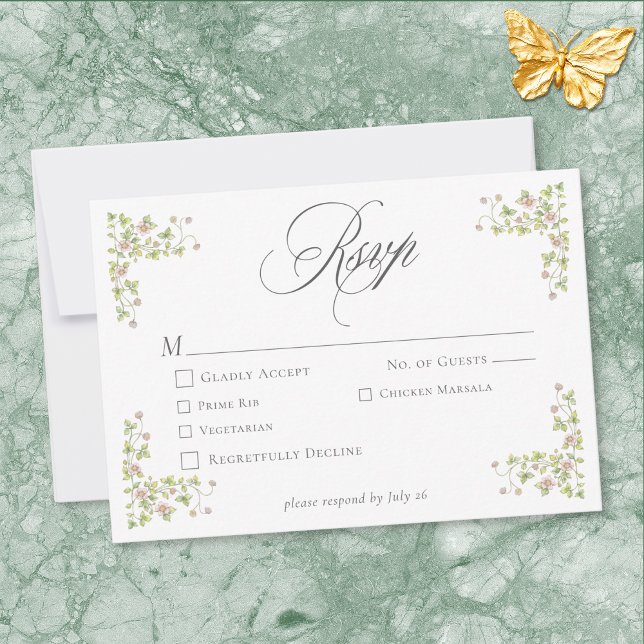 Cartons Réponse Elegant Victorian Pastel Floral Bow Wedding (Elegant Victorian Pastel Floral Bow Wedding RSVP Card)