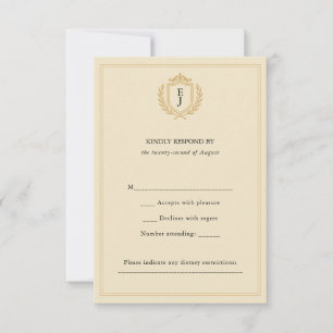 Cartons Réponse Elégant vieil argent Crest - ivoire et Mariage or