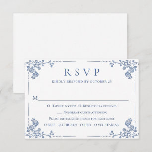 Cartons Réponse Elégant Vintage bleu Jardin Floral Mariage
