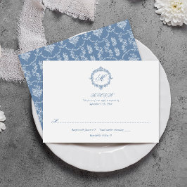 Cartons Réponse Elegant Vintage Blue Toile Monogram Wedding