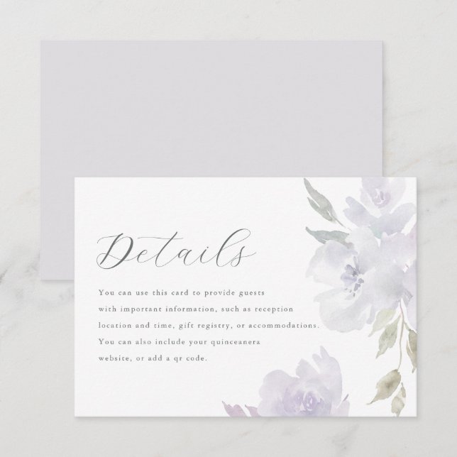 Cartons Réponse Elegant Violet Floral Quinceanera Détails sur le c (Devant / Derrière)