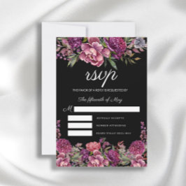 Cartons Réponse Élégant violet rose rose floral vert Mariage noir