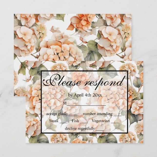 Cartons Réponse Elégante aquarelle blanche vert orange boho (Devant / Derrière)