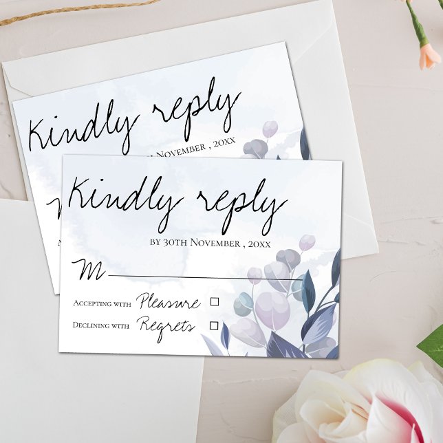 Cartons Réponse Elégante aquarelle bleu Dusty Floral Mariage (Créateur téléchargé)