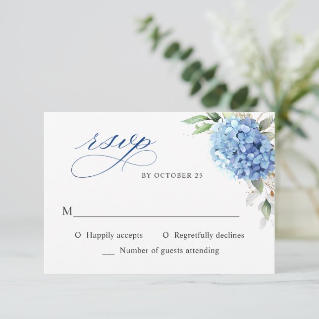 Cartons Réponse Elégante aquarelle bleu Hydrangea Mariage floral (Debout devant)