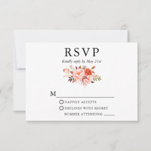 Cartons Réponse Elégante aquarelle Coral Floral Mariage