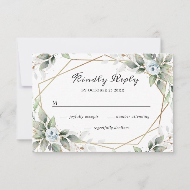 Cartons Réponse Elégante aquarelle Dusty Blue Foliage Mariage (Devant)