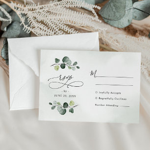 Cartons Réponse Elégante aquarelle Eucalyptus Mariage vert