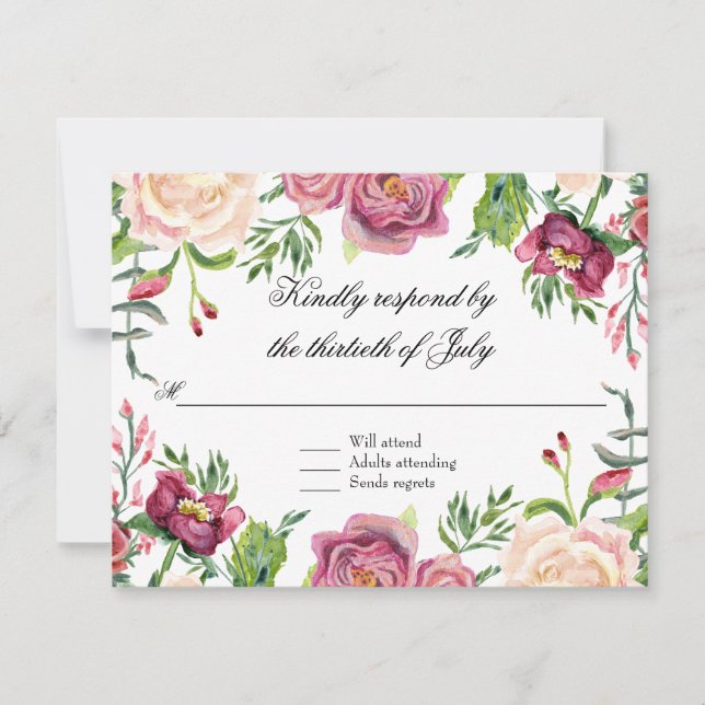 Cartons Réponse Elégante aquarelle feuille florale rose Bourgogne  (Devant)