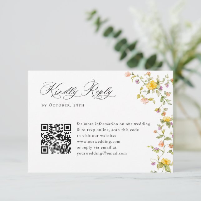 Cartons Réponse Elégante aquarelle Fleurs sauvages Mariage floral (Debout devant)
