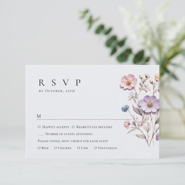 Cartons Réponse Elégante aquarelle Fleurs sauvages Mariage floral (Debout devant)
