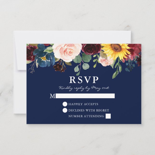 Cartons Réponse Elégante aquarelle Floral Mariage bleu (Devant)