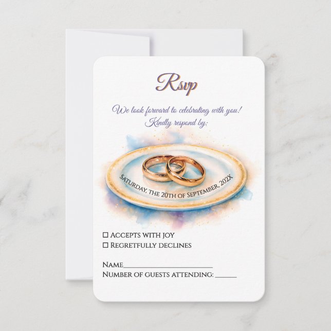 Cartons Réponse Elégante aquarelle Golden Rose Mariage Cercles (Devant)