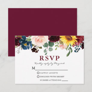 Cartons Réponse Elégante aquarelle Mariage floral Bourgogne