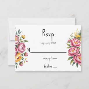 Cartons Réponse Elégante aquarelle Peony Bouquet Mariage