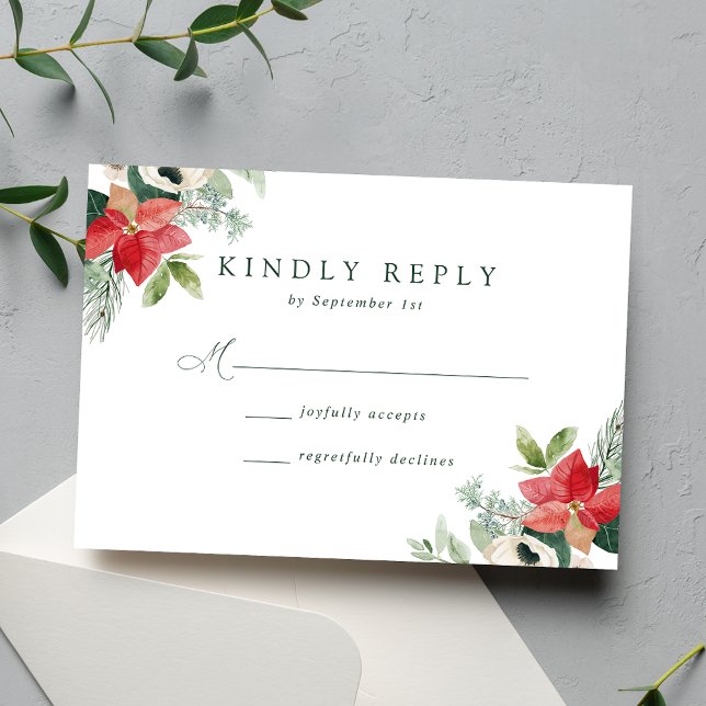 Cartons Réponse Elégante aquarelle Poinsettias Mariage d'hiver (Créateur téléchargé)