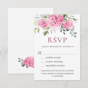 Cartons Réponse Elégante aquarelle rose Hydrangée Mariage floral