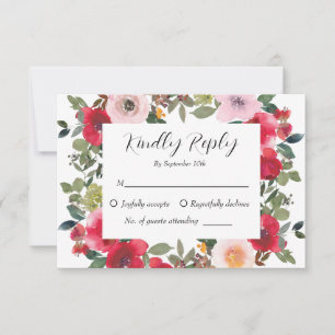 Cartons Réponse Elégante aquarelle Rouge Rose Floral Mariage