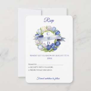 Cartons Réponse Elégante aquarelle Tulipe Mariage de couronne bleu