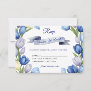 Cartons Réponse Elégante aquarelle Tulipe Mariage de couronne bleu